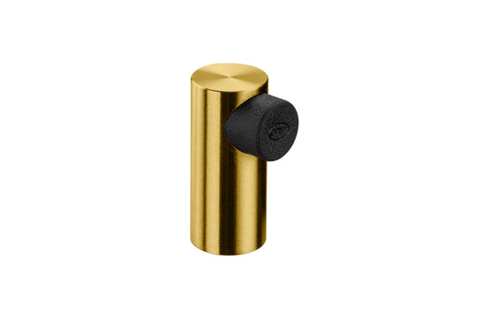 Product image of the IN.13.008.TG Brooklyn Satin Brass Floor Door Stop on a white background.