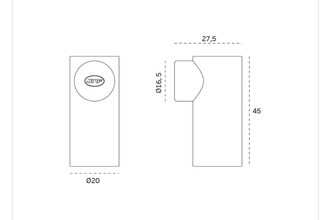 Specification drawing with measurements of the Brooklyn Floor Door Stop on a white background.