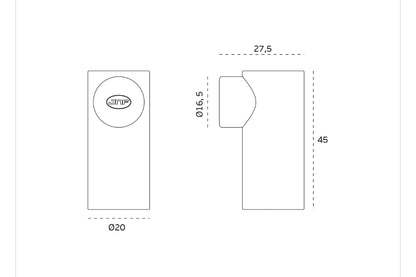 Specification drawing with measurements of the Brooklyn Floor Door Stop on a white background.