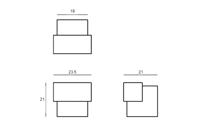 Black line drawing with measurements for the Urban door stop on a white background.