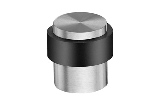 Product image of the Satin Stainless Steel Door Stop Round Floor on a white background.