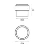 Black specification line drawing with measurements of the Matt Black Door Stop Round Floor on a white background.