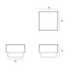 Black specification line drawing with measurements of the Matt Black Door Stop Square Floor by Architectural Choice on a white background.