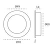 Black specification line drawing of the Matt Black Flush Pull 70mm by Architectural Choice on a white background.