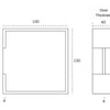 Black architectural line drawing with measurements of the Titanium Copper Pocket Door Flush Pull 100mm for a 40mm door on a white background.