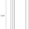 Black architectural line drawing with measurements of the Satin Stainless Pocket Flush Handle 1120mm to suit 40mm doors on a white background.