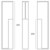 Black architectural line drawing with measurements of the Satin Stainless Pocket Flush Handle 320mm to suit 35mm doors on a white background.
