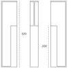 Black architectural line drawing with measurements of the Satin Stainless Pocket Flush Handle 320mm to suit 40mm doors on a white background.