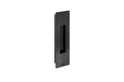 Black rectangular door handle on a white background