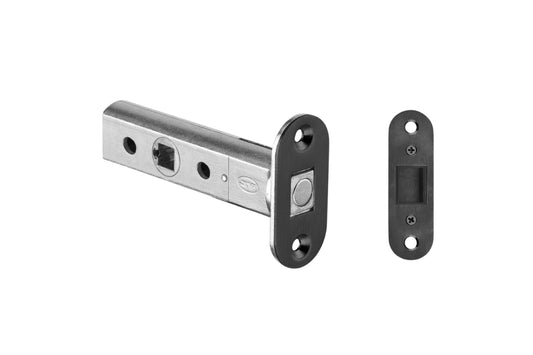 Product image of the IN.20.153.TB Magnetic tube latch in matt black on a white background.