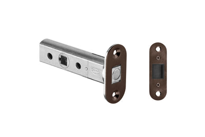 Product image of the Antique Brass Magnetic Tube Latch on a white background.
