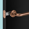Insitu image of the IN.20.153.TCO magnetic latch on a black door with a generic copper door handle.