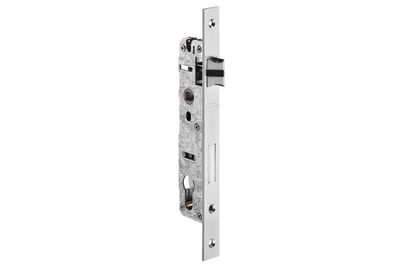 Product picture of the JNF Narrow Backset Euro Mortise Lock Stainless Steel 25mm IN.20.400.25 on a white background.