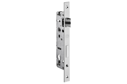 Product image of the JNF 30mm BS Euro Mortise Lock Satin Stainless Steel IN.20.400.30 on a white background.