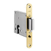 Product image of the Satin Brass Sliding Door Lock on a white background.