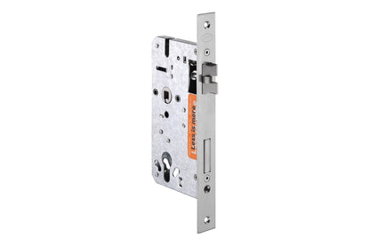 Product image of the Satin Stainless Steel Euro Mortice Lock IN.20.895 on a white background.