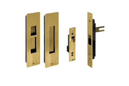 Set of gold door lock mechanisms on a white background