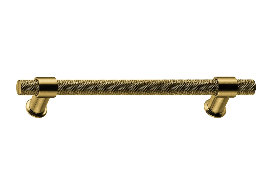Product picture of the IN.22.153.16.KN.TG Monaco Satin Brass Cabinet Handle on a white background.