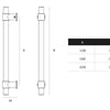 Black architectural line drawing with measurements of the IN.22.153.16.KN Monaco Satin Stainless Cabinet Handle on a white background.