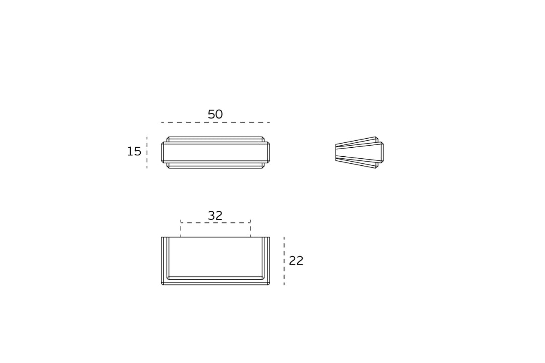 Specification drawing of the Art Deco Collection 32mm Cabinet Handle – luxury geometric design by Christian Magalhães on a white background.