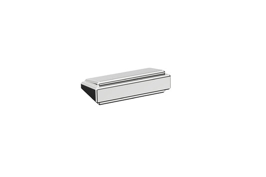 Art Deco Collection 32mm Cabinet Handle in Polished Stainless Steel – luxury geometric design by Christian Magalhães on a white background.