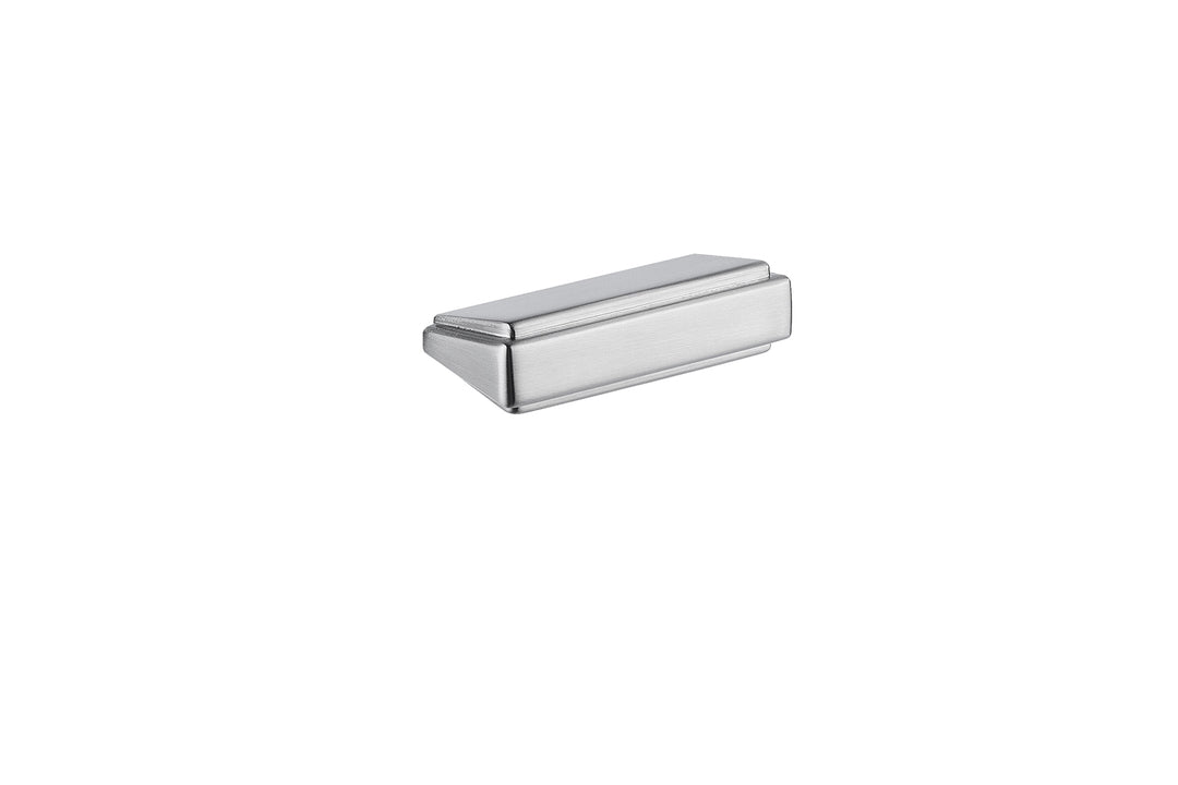 Art Deco Collection 32mm Cabinet Handle in Satin Stainless Steel – luxury geometric design by Christian Magalhães on a white background.
