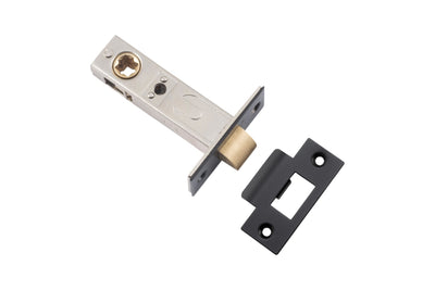 Product image of the Iver Split Cam Tube Latch 'T' Striker 60mm Matt Black 21460 on a white background.
