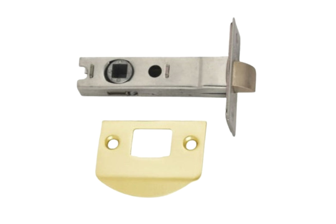 Product image of the Polished Brass Tube Latch Dual Sprung on a white background.