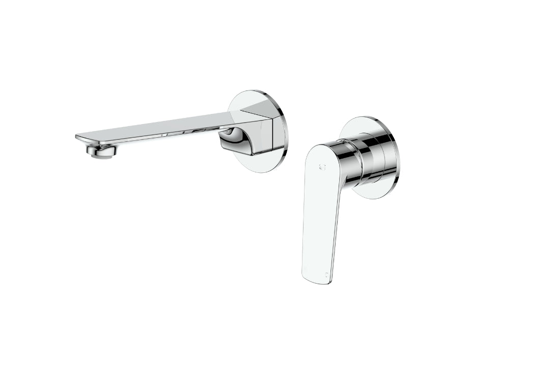 Novi Wall Basin Mixer in Chrome Plate – chrome wall mixer tap with 200mm reach for modern bathrooms