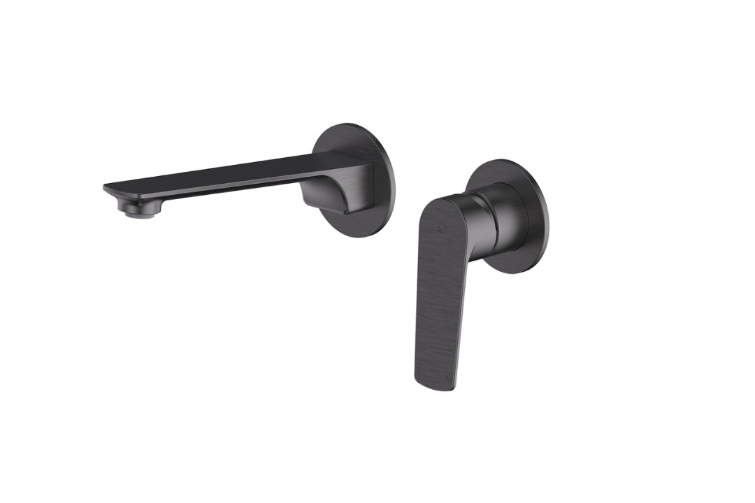 Novi Wall Basin Mixer in Gunmetal – gunmetal wall basin tap for minimalist and industrial bathroom interiors