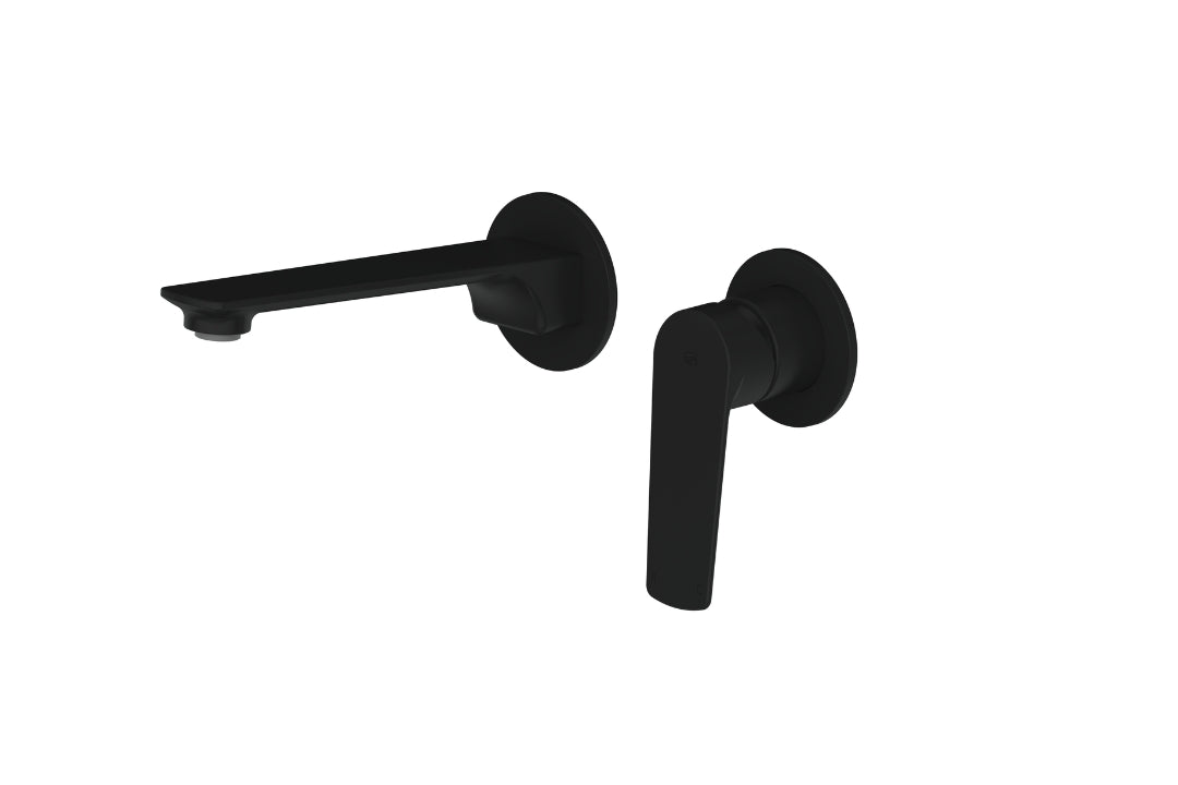 Novi Wall Basin Mixer in Matt Black – matt black wall basin mixer for sleek architectural bathroom design