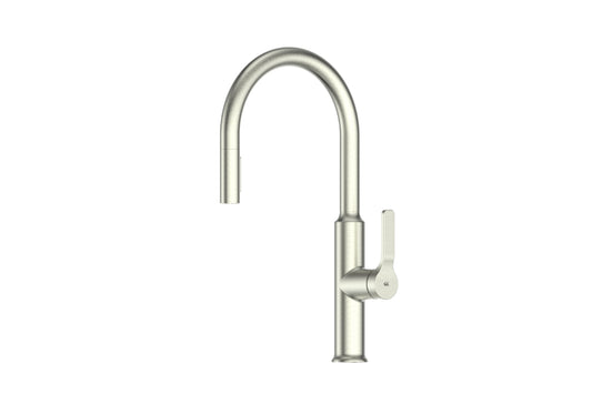 Product picture of the Brushed Nickel Craft Pulldown Kitchen Mixer with Prep Spout.