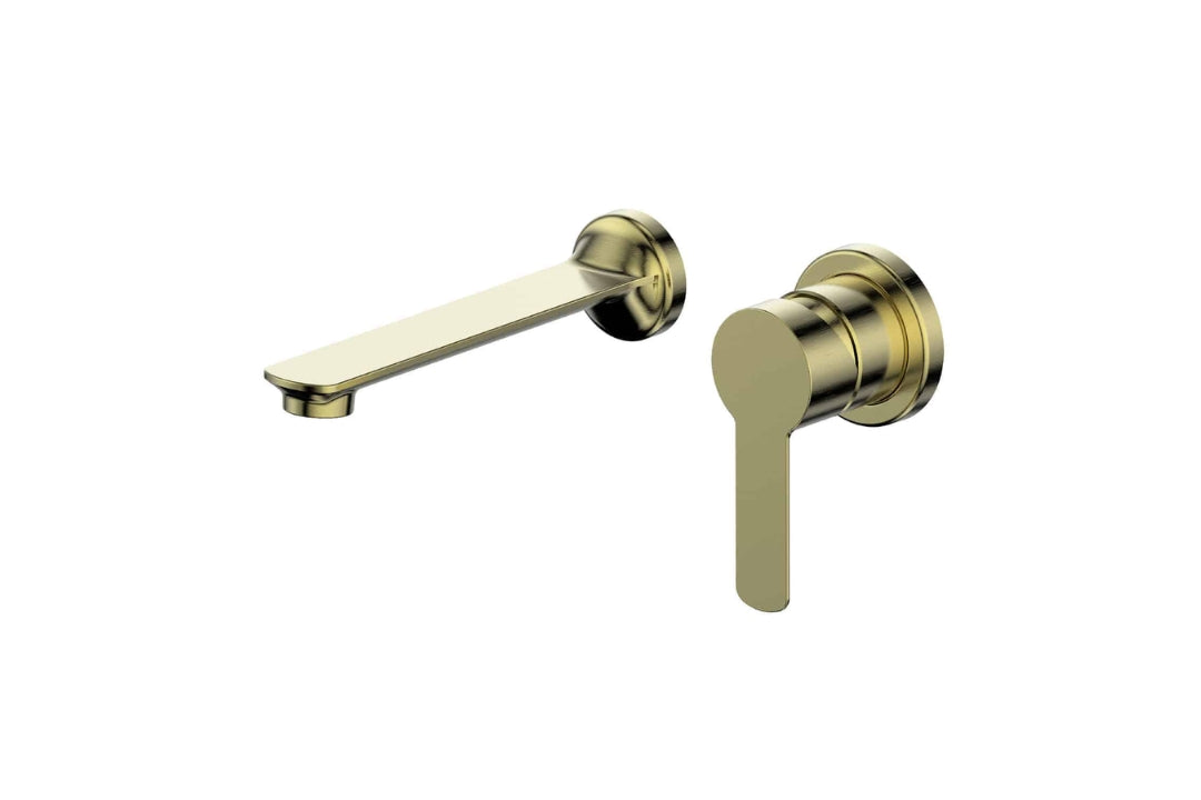Astro II Wall Basin Mixer in Brushed Brass – brushed brass wall basin mixer for luxury architectural bathrooms