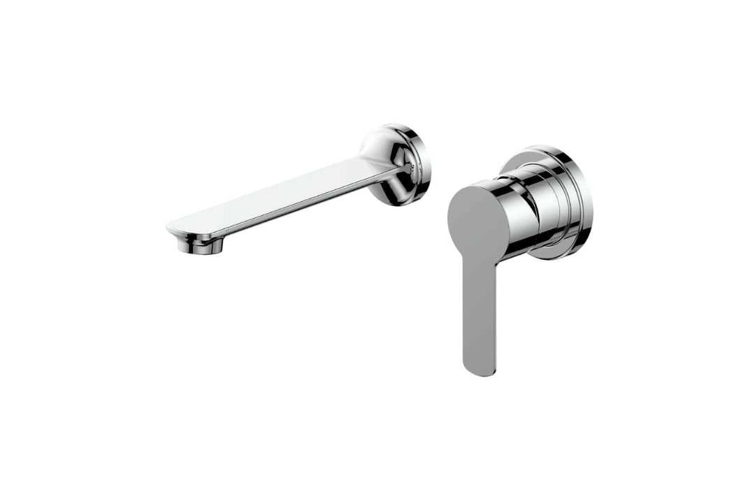 Astro II Wall Basin Mixer in Chrome Plate – chrome wall mixer tap with fixed spout for contemporary bathrooms