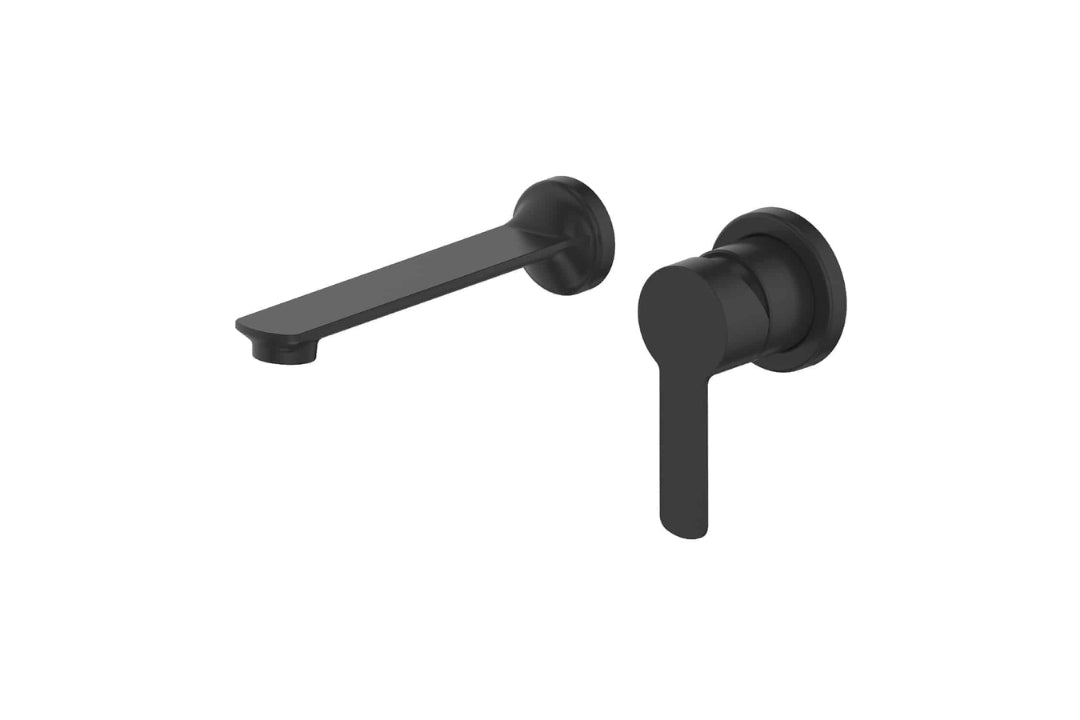 Astro II Wall Basin Mixer in Matt Black – matt black wall-mounted mixer tap for minimalist architect-designed bathrooms