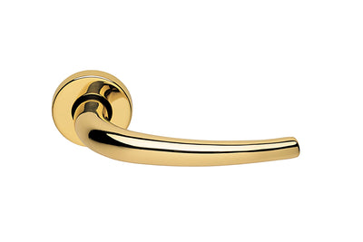 Product picture of the Polished Brass Manital Lilla Door Handle Lever Set on Round Rose.