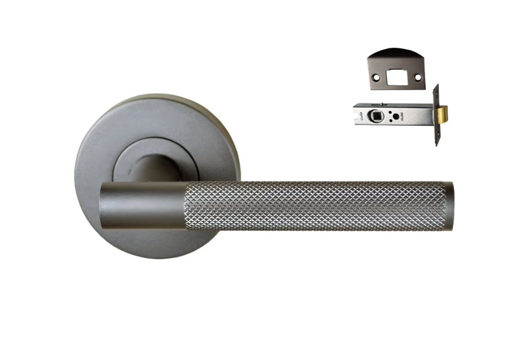 Nidus Knurled Domici Lever on Rose Passage Set in gunmetal grey finish.