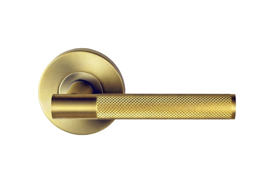 Nidus Knurled Domici Lever on Rose in Satin Brass.