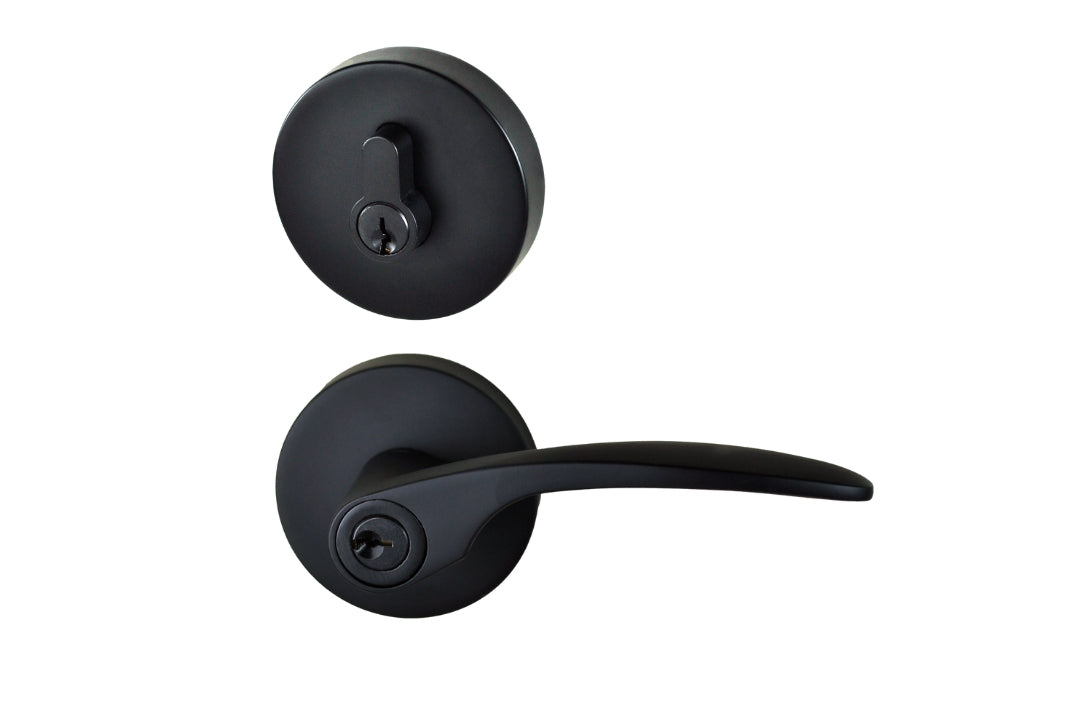 Picture of the Nidus Collins Door Matt Black Lever Round Combo Entry Set.