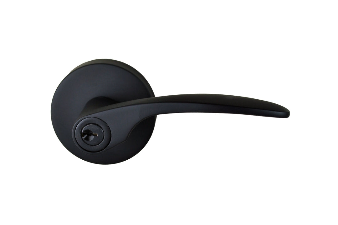 Picture of the Nidus Collins Door Matt Black Lever Round Entry (Key In Lever) Set.