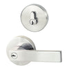 Product image of the Chrome Plate Nidus Lonsdale Door Lever Round Combo Entrance Set on a white background.