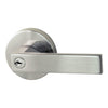 Product image of the Brushed Nickel Nidus Lonsdale Lever on Round Rose Entrance Set on a white background.