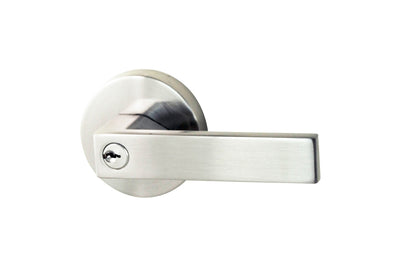 Product image of the Chrome Plate Nidus Lonsdale Lever on Round Rose Entrance Set on a white background.