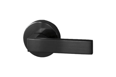 Image of the Matt Black Nidus Lonsdale Door Lever Round Passage Set on a white background.