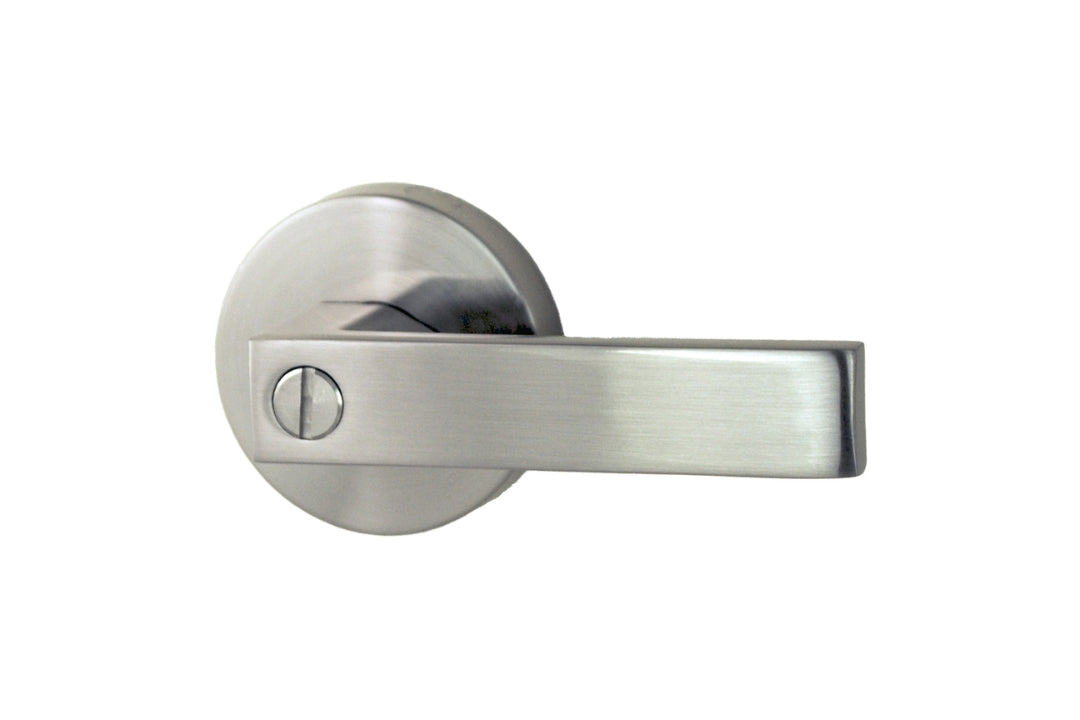 Image of the Brushed Nickel Nidus Lonsdale Round Door Handle Privacy Set on a white background.