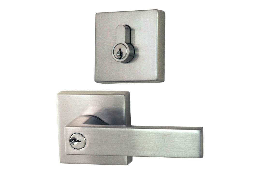 Product picture of the Brushed Nickel Nidus Lonsdale Door Lever Square Combo Entrance Set
