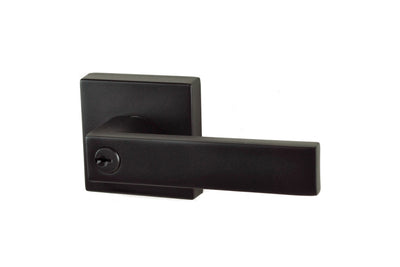 Product image of the Matt Black Nidus Lonsdale Lever on Square Rose Entrance Set on a white background.