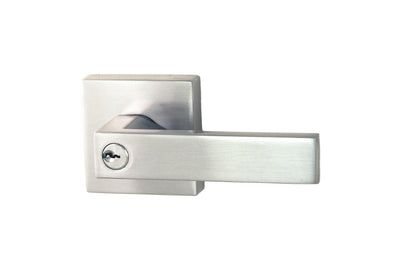 Product image of the Chrome Plate Nidus Lonsdale Lever on Square Rose Entrance Set on a white background.