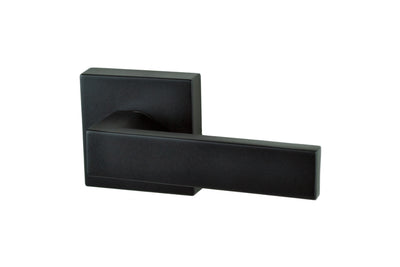 Product image of the Matt Black Nidus Lonsdale Door Lever Square Passage Set on a white background.