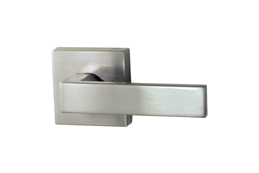 Product image of the Brushed Nickel Nidus Lonsdale Door Lever Square Passage Set on a white background.